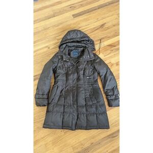 Cole Haan Womens Black Down Fill Quilted Puffer Coat Removable Hood Small‎